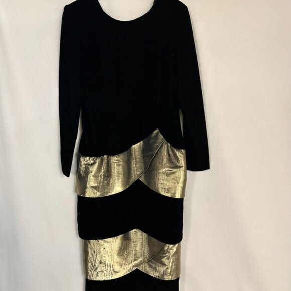 Vintage 80's Hanae Mori velvet and gold lamé dress - Picture 4 of 9